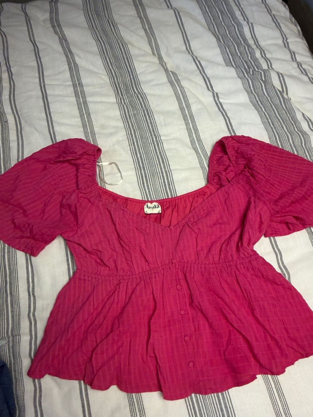 ARULA Hot Pink Puff Sleeve Peplum Blouse